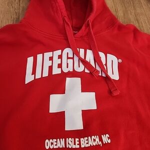 Lifeguard Brand Hoodie Adult XL Red Sweatshirt Drawstrings Fleece Excellent Cond